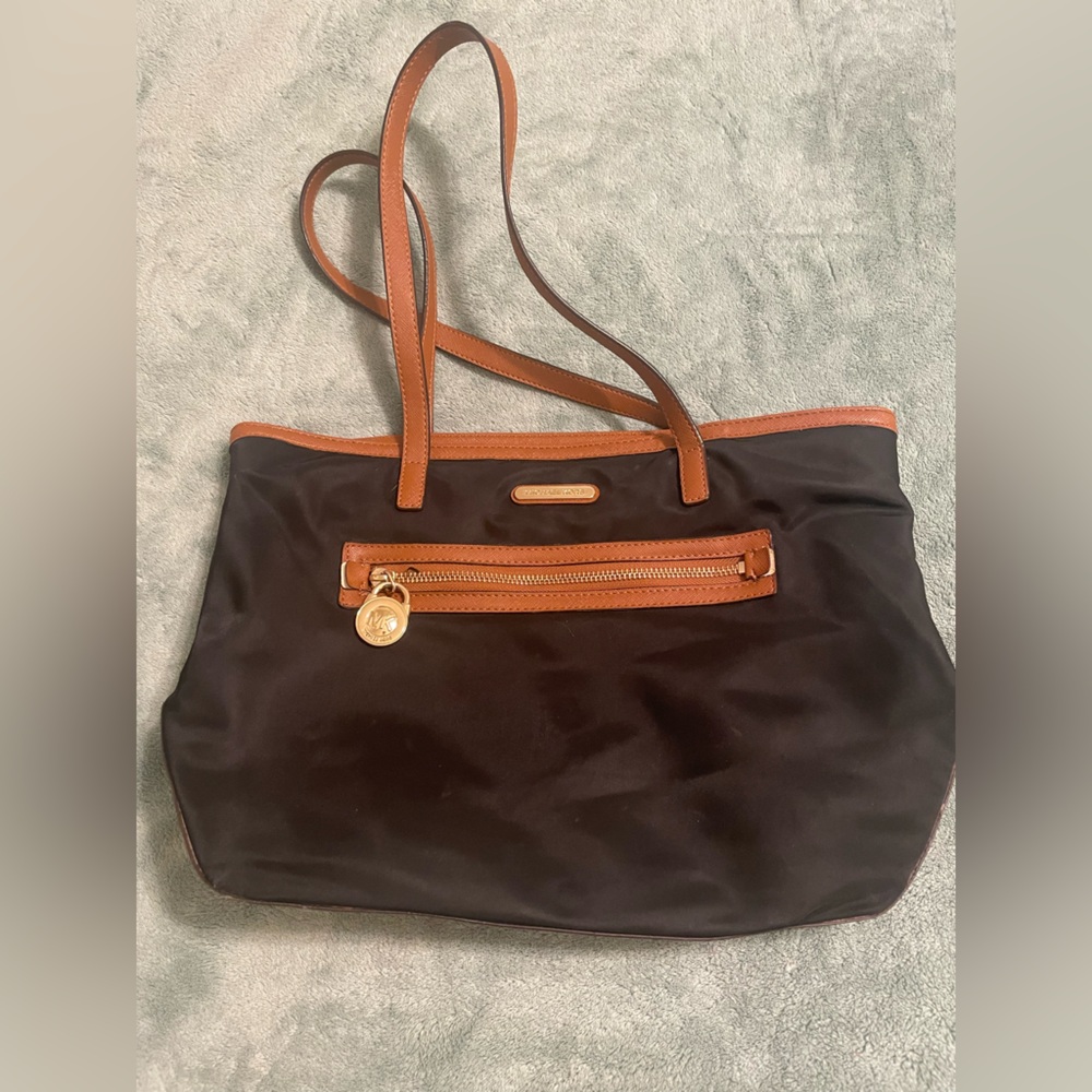 Michael Kors Designer Black and Tan Women's Tote Bag with Gold Hardware